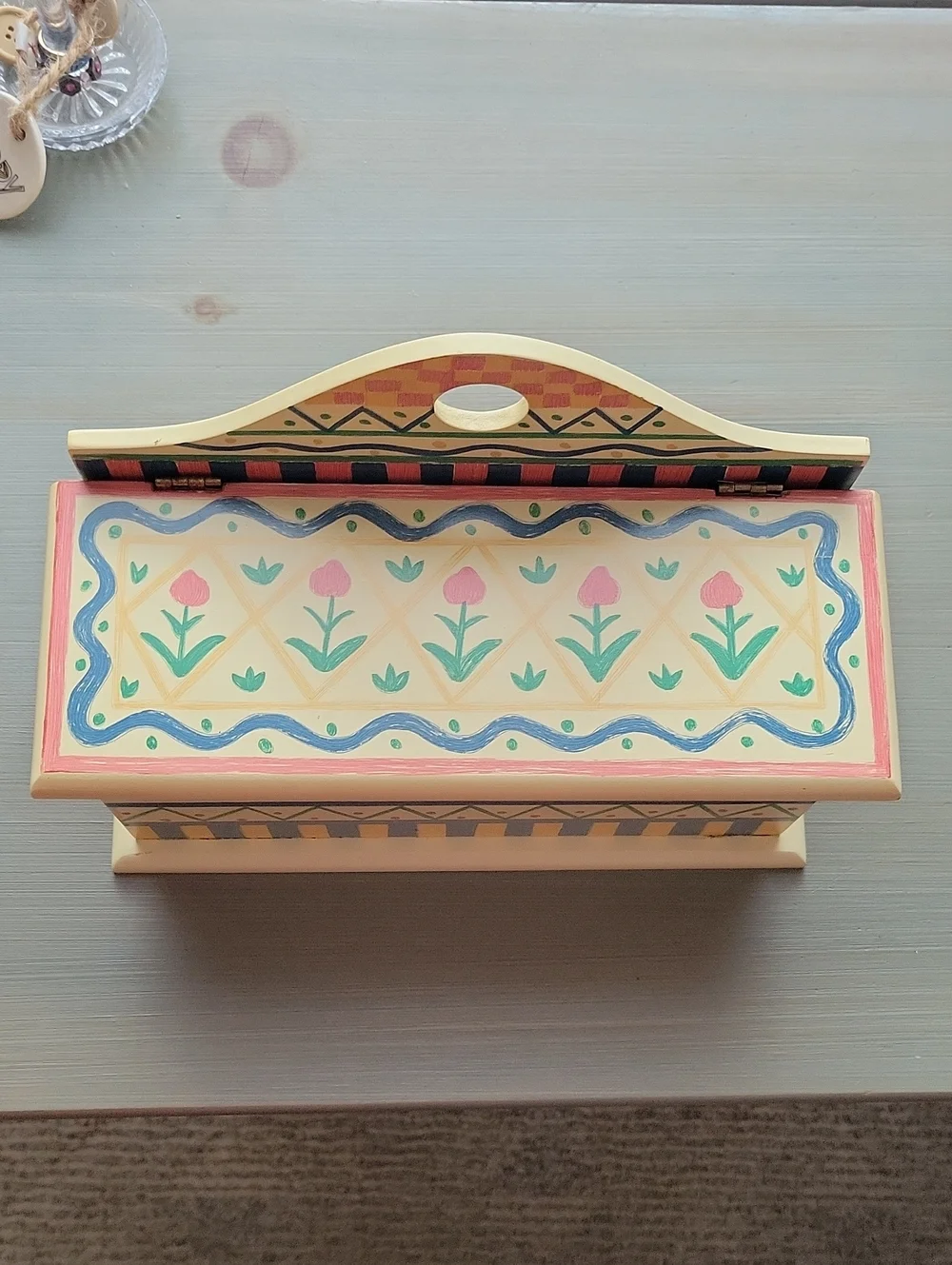 Handpainted Floral Wood Letter Trinket Box